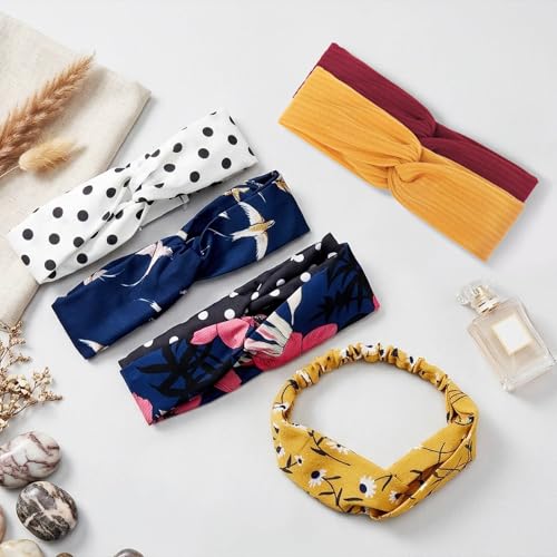 DRESHOW 10 Pack Boho Headbands for Women Girls Criss Cross Elastic Hair Band Twisted Head Wrap Floral Hair Accessories - color: 10 Pack C