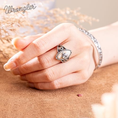 Montana West Wrangler Western Couture's Bohemian Turquoise Cuff Ring for Women Cowgirl Size 7 - color: Silver-White