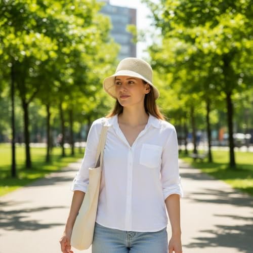 Women Straw Hat Beach Sun Cap Foldable Paper Knitted for Travel Summer Vacation Soft Lightweight Breathable - color: Beige