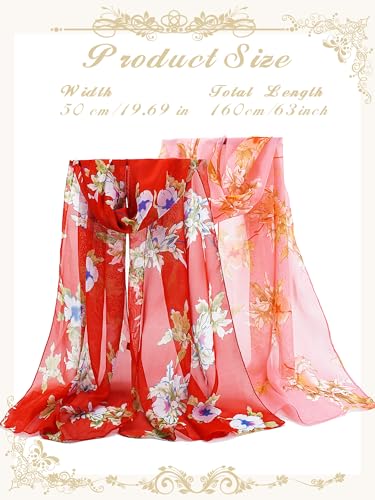 6 Pieces Scarves for Women Ladies Lightweight Silk Gorgeous Floral Pattern Lotus Print Chiffon Scarves - color: Multi Flower