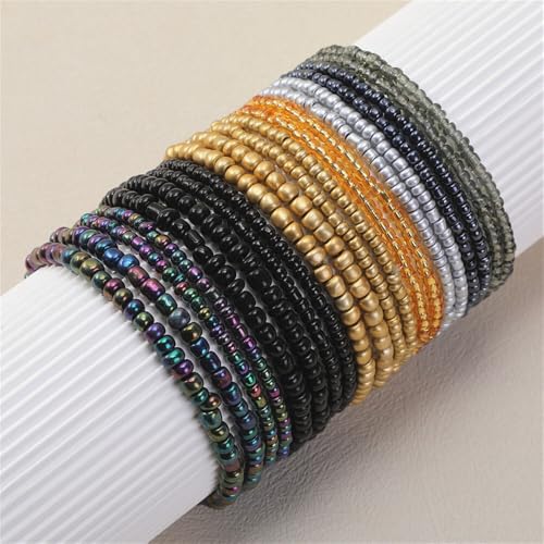 Fuqimanman2020 18Pcs Boho Stackable Beaded Bracelets for Women Colorful Handmade Multilayered Rice Beads Anklets Set Summer Beach Bohemian Jewelry Gift - color: Style 2 Black
