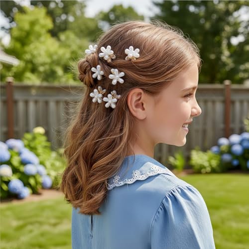 Mini Pearl Daisy Claw Clips for Women Girls (7Pcs) | Non-Slip, Small Hair Jaw Clips, Floral Bangs Hair Clips, For Thin & Thick Hair, Daily Wedding Party Hair Accessories