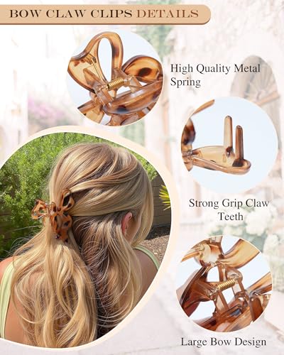 4 PCS Bow Hair Clips Bow Claw Clip for Women, Large Hair Claw Clips for Thin Thick Hair (Leopard(Deep coffee+light yellow+orange+light gray)) - color: Leopard(Deep coffee+light yellow+orange+light gray)