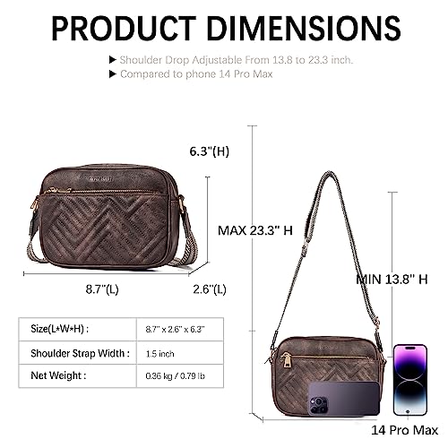 BOSTANTEN Quilted Crossbody Bags for Women Vegan Leather Purses Shoulder Handbags with Wide Strap - color: Coffee