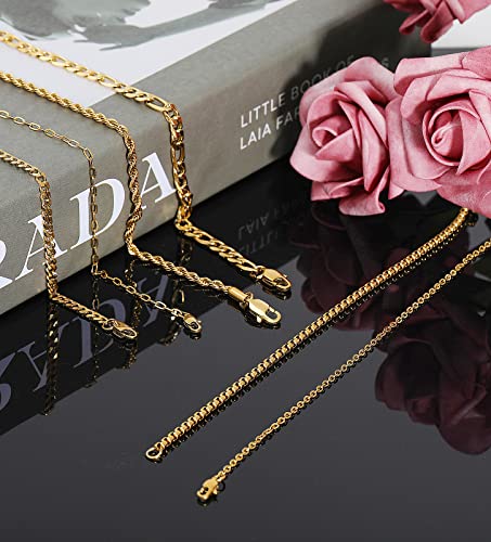 Honsny 6PCS Stainless Steel Bracelets for Women Men,14K Gold Plated Cuban Link Paperclip Chain Bracelet Dainty 6.3/7/7.8/9.5 Inch Stainless Steel Bracelet Set Fashion Jewelry - color: Gold, size: 7.8 Inches