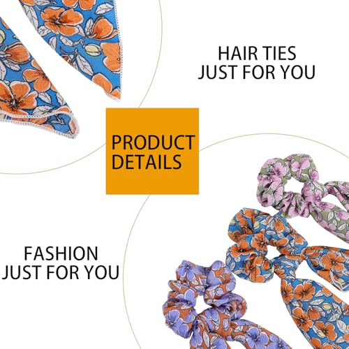 Floral Scarf Scrunchie for Women,6PCS Hair Scarf Ties | Bow Scrunchies,Hair Scarves,Scrunchie with Tails,Bandana Scrunchies,Scarf Ponytail,Hair Accessories for Women,2 in 1 - color: floral 4B