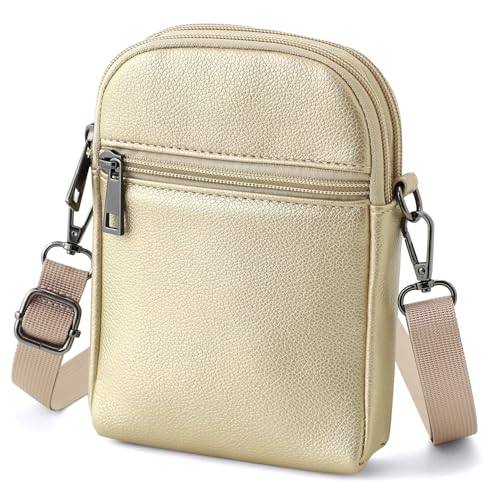 RFID Crossbody Bags For Women Travel, Small Cell Phone Purse - color: Palegold‌/S-lycheepvc