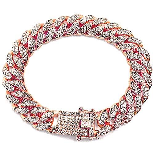 Apzzic Cuban Link Bracelet Iced Out Miami Gold Plated Hip Hop Full CZ Prong Diamond Bracelet with Giftbox Cuban Link Anklets for Men Women - color: Rose Gold-Bracelet