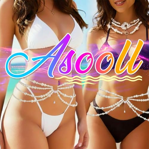 Asooll Pearl Waist Chain Layered Rave Fashion Beach Body Jewelry Chains for Women