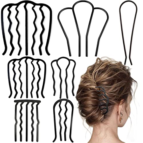 7 Pcs Metal Hair Side Combs Hair Fork Clip Teeth Hair Pin Stick for Updo Bun, U Shape Hair Combs for Vintage Hairstyle Hair Accessories, Thick&Fine Hair Combination - color: Thick&Fine Hair Combination