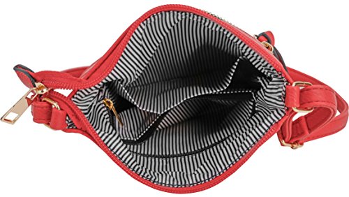 DELUXITY Crossbody Purse Bag Shoulder Bag Multi Pocket Zipper Purse - color: Red