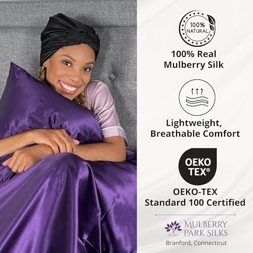 100% Mulberry Silk Head Scarf Large 36" - 19 Momme Women's Hair Wrap for Sleeping, Reduce Frizz & Damage, Natural Soft Silk - color: Marina/Ivory