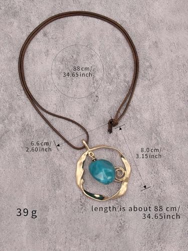 JAOYU Boho Necklace for Women Large Pendant Necklace Boho Long Choker Leather Gold Necklace Vintage Earthy Jewelry Trendy - style: Hippie Long Necklace