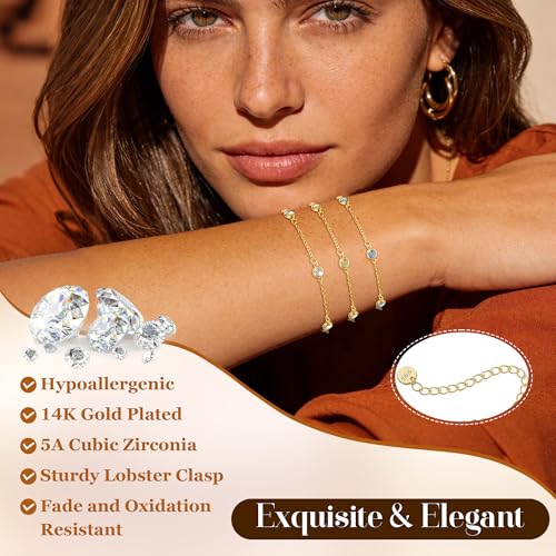 Birthstone Bracelet for Women 14K Gold Plated Dainty Link Bracelet Trendy Non Tarnish Trendy Chain Bracelets Birthday Valentines Gifts Jewelry for Women Mom Daughter Wife Sister Friend - color: 04.April