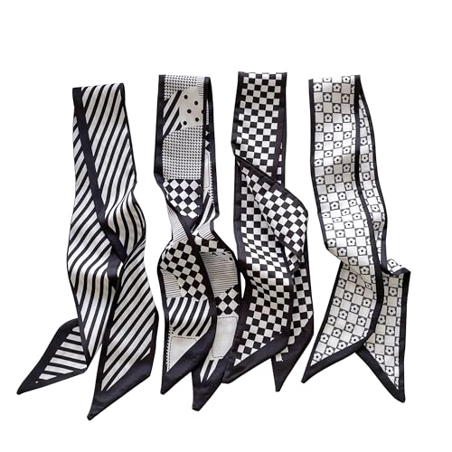 4/40 Pcs Hair Scarf for Women, 35"x2.36" Lightweight Silk Headband, Purse & Bag Scarves Gift Collection - color: Black