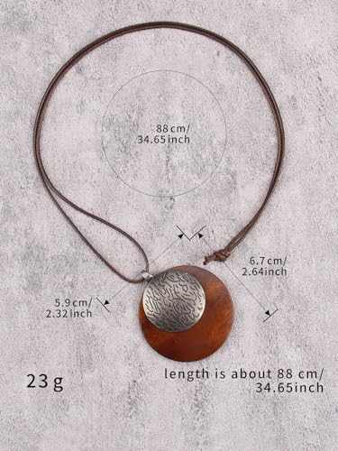 GelConnie Leather Necklaces Turquoise Long Boho Necklaces for Women Brown Chunky Circle Pendant Chocker Necklace Gold Sweater Necklace - style: Boho Brown Necklace