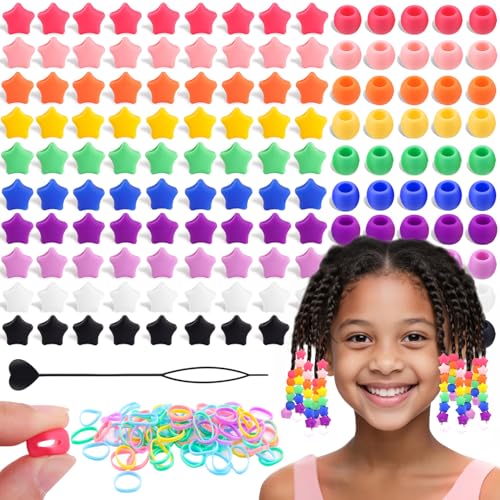 150Pcs Silicone Hair Beads for Braids, 5mm hole Mixed Shape Soft Pony Beads Bulk, Multi-color Hair Jewerly Accessories Kit with 60 Rubber Bands and 1 Beader for Braids,DIY Bracelets and Crafts - color: Multi Shape B-Multicolor-150pcs