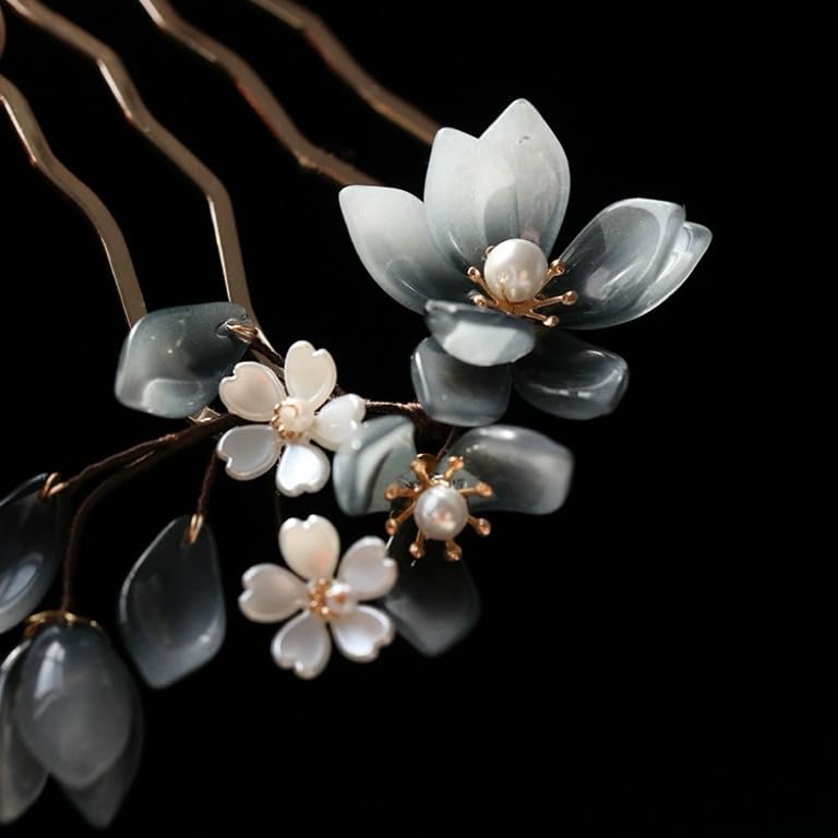 Black Orchid Hairpin Chinese Hanfu and Style Hair Retro Flower with Metal Handmade Hair Clip Hair Accessories for Women Girls Long Hair (Black Orchid) - color: Black Orchid