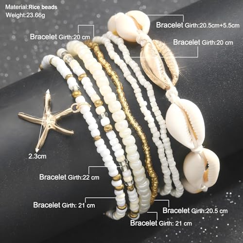 Shell Bracelet,Gold Plated Starfish Ankle Bracelets for Women Waterproof Stack Beaded Anklet Boho Hawaiian Vacation Beach Jewelry Gifts - style: sea shell