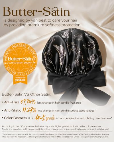 YANIBEST Adjustable Satin Bonnet for Sleeping Women Double Layer Hair Wrap Reduce Friction Prevent Frizz Natural Curly Hair - color: Blackgold Leaf