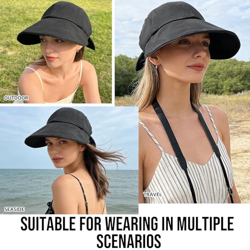 Women Wide Brim Sun Hat Adjustable Packable Beach UV Protection Gardening Hats - color: Black-01
