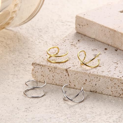 MILACOLATO 4Pcs 925 Sterling Silver Ear Cuffs for Women 14K Gold Plated Adjustable Ear Cuffs Non Piercing Minimalist Ear Cuff Earrings Fake Helix Cartilage Clip on Earrings Hypoallergenic - color: Silver+Gold