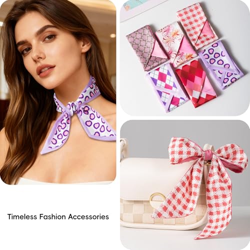 ZXZH 6 Pack Fashion Scarves for Women, Versatile Boho Head Scarf, Satin Scarf for Hair, Neck, Wrist, and Purse Accessories - color: Romantic Pink & Purple