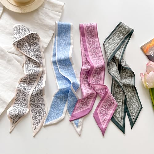 4/40 Pcs Hair Scarf for Women, 35"x2.36" Lightweight Silk Headband, Purse & Bag Scarves Gift Collection - color: Powder Blue