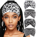 AQOKKA Extra Wide Headbands for Women Large Turban Headband Non Slip Boho Elastic Hairband Hair Twisted Knot Head Bands Accessories - color: 4 Pcs: Leopard Print + Stripes