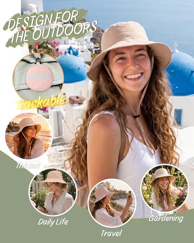 Water-Resistant Sun UPF 50+ Bucket Hat Protection Packable Brimmed Boonie for Women Men Summer Lightweight Hiking Outdoor Cap - color: Dusty Rose