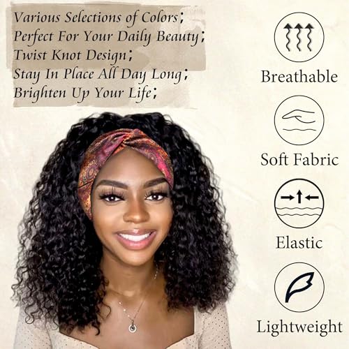 9'' Wide Headbands for Women Boho Headband Floral Print Knotted Turban Head Bands Soft Hair Wraps African Headwraps Fashion Turban Hairband Large Scarf Headband For Women’s Hair Accessories - color: Style 157