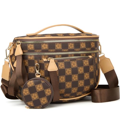 Crossbody Purse for Women Small Crossbody Bags Trendy Vegan Leather with Adjustable Shoulder Straps Gift for Mother Wife Mom - color: Coffee Checkered