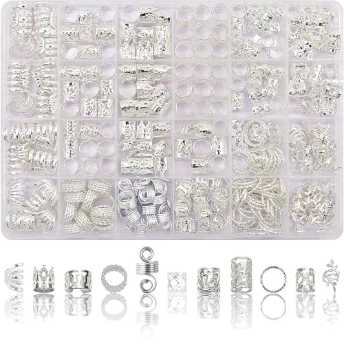 280 Pcs Silver Hair Jewelry for Braids Dreadlock Locs Metal Hair Clips Accessories for Women,Adjustable Hair Cuff Coils Rings Charms Braiding Decoration - color: Silver-280pcs