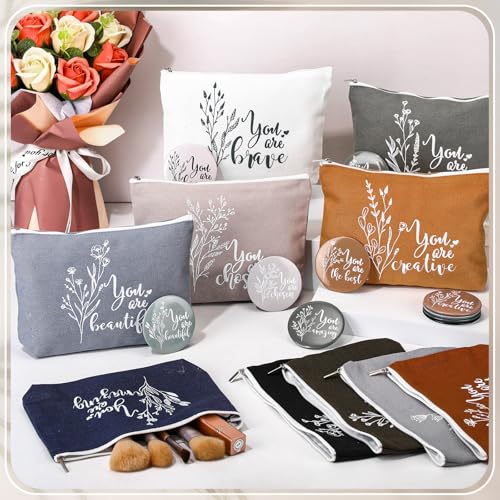 Vercraft 40 Pcs Employee Appreciation Gifts Bulk for Women Inspirational Canvas Makeup Bags Portable Compact Mirror Bulk Cosmetic Bag Thank You Return Gifts for Women Coworker (Bohemian,Boho) - color: Boho, size: Bohemian
