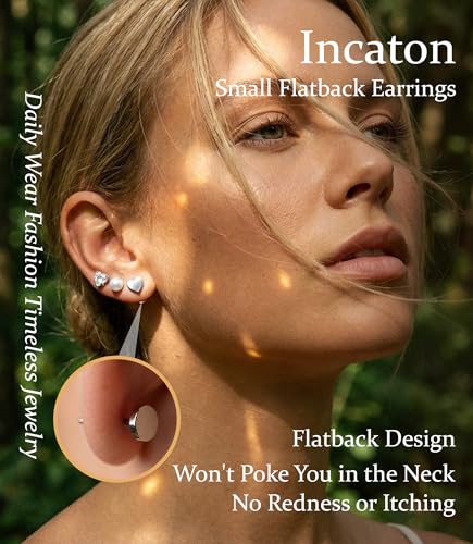 Incaton Hypoallergenic Flat Back Earrings for Women Silver 14K Gold Plated Surgical Stainless Steel Stud Earrings Cubic Zirconia Cartilage Studs Earrings For Multiple Piercing Sensitive Ears - color: 5-SILVER