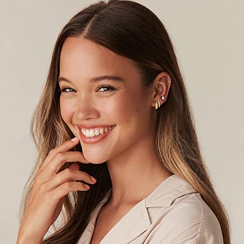 PAVOI Small Gold Hoop Earrings for Women - 14K Gold Plated Huggie Earring | Hypoallergenic Earring Set - Dainty Huggie Hoops with 925 Sterling Silver Posts - Cartilage Hoop Earrings - color: Yellow & White Pack