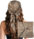 Sumolux Head Hair Scarf for Women Like Satin Silk Scarf Bandana Hair Wrapping Night Large Square Scarves 27.5" - color: Caramel Cashew Nuts