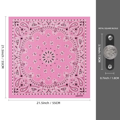 Western Bandana Scarf With Vintage Coin Buckle, Paisley Pattern Neck Scarf for Men Pocket Square Cowboy Scarves - color: Light Pink