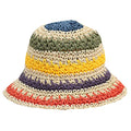 Women Straw Sun Hat Floral Woven Crochet Bucket Hat Y2k Aesthetic Accessories Beach Hat Hand Woven Boho Foldable Cap - color: Striped C