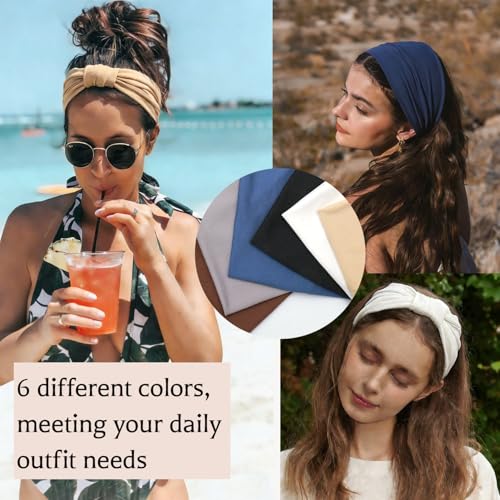 Wide Headbands for Women - 6 Pack Thick Stretchy Elastic Cloth Head Bands for Women's Hair, Non Slip Sweat Bands Soft Workout Headbands for Running, Makeup Headband for Washing Face, Spa & Skincare - color: 6 Color (White+Black+Khaki+Dark Brown+Dark Gray+
