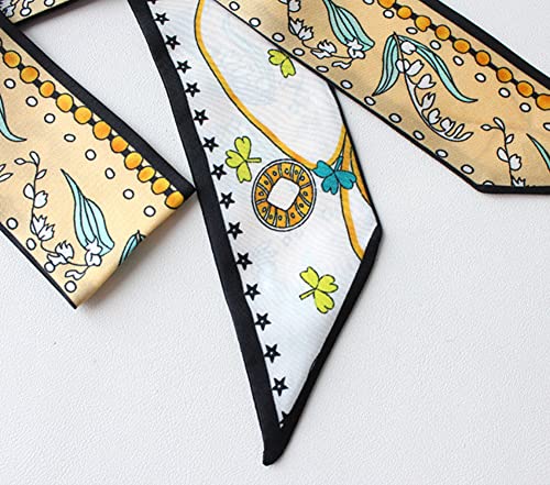 JERLA 100% Mulberry silk Scarf bag scarf Head Hair Ribbon Handbag Handle wrap Tie Bundle Neckerchief Scarf for women - color: Bellwort Yellow