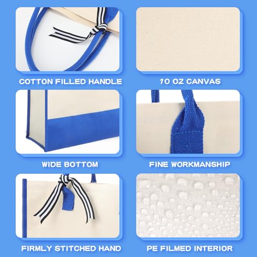 Reginary 12 Pack Canvas Tote Bags Initial Classic Present Personalized Canvas Beach Bag for Wedding, Birthday, Beach(Blue and White) - color: Blue and White