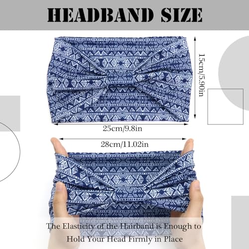 Boho Headbands Wide knotted Hair Bands Vintage Printing Bandeau Stretchy Non-slip Cotton Headband Sport Yoga Hair Accessories for Women and Girls (Pack of 3) - color: Color-1