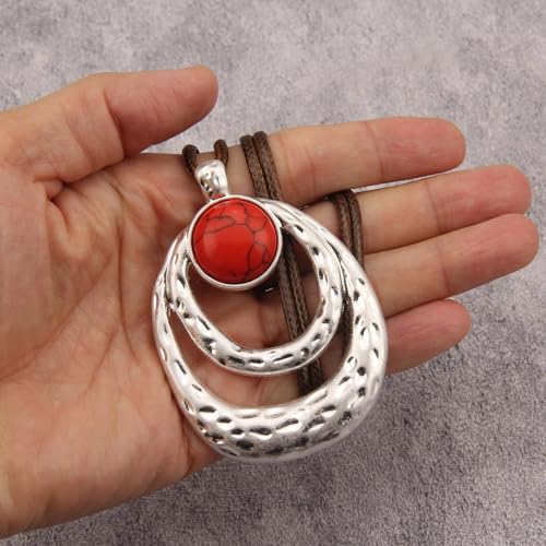 Chunky Necklace for Women Boho Pendant Necklace Statement Western Choker Necklaces for Women Vintage Bohemian Jewelry - style: Boho Style Long Necklace