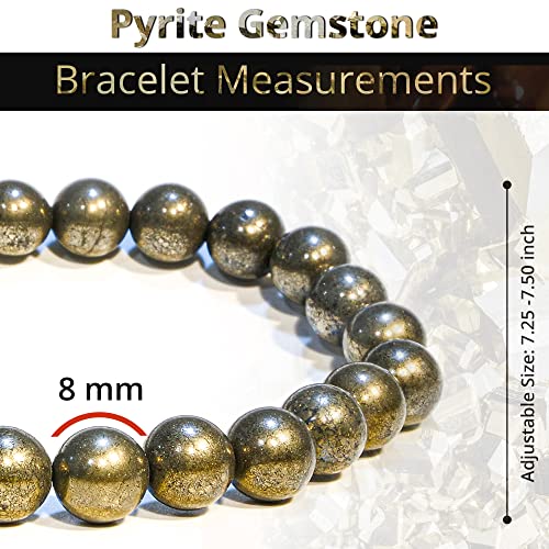 ANAYA AGATE Healing Crystal Bracelet for Women and Men – 8mm Round Beaded Bracelet for Men and Women – Unisex Stretchy Gemstone Bracelet for Healing and Protection - color: Pyrite
