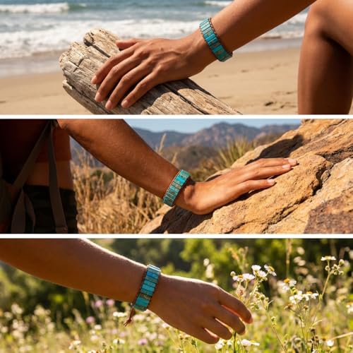 YGLINE Boho Handmade Wrap Leather Tube Crystal Stone Bracelet for Women - color: blue jasper