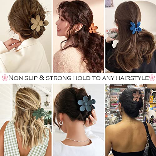Flower Hair Clips 8PCS Large Matte Daisy Hair Claws Strong Hold Jaw Clip Large Hair Clamps for Women Thick Hair 8 Colors - color: Neutral:Khaki,Green,Orange,Dark blue,Red,Black,Pink,Grey