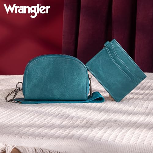Wrangler KeyChain Wallet Wristlet Wallets for Women Dual Pouch Wristlet with Zipper Womens Credit Card Holder Wallet - color: A-Turquoise