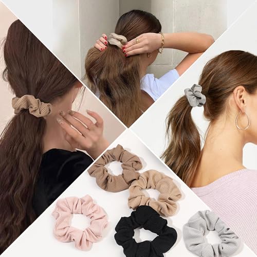 Hair Scrunchies for Women - Hair Ties No Damage Both for Thick Hair or Thin Hair Curl Hair No Crease Gray Scrunchies Ponytail Holder No Hurt Your Hair - color: Mixed Brown