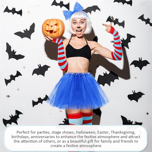 Women Tutu Costume Accessories Set, Striped Knee Socks Tutu Skirt Sunglasses and Bow Headband Colorful Party Favors - color: Dark Blue